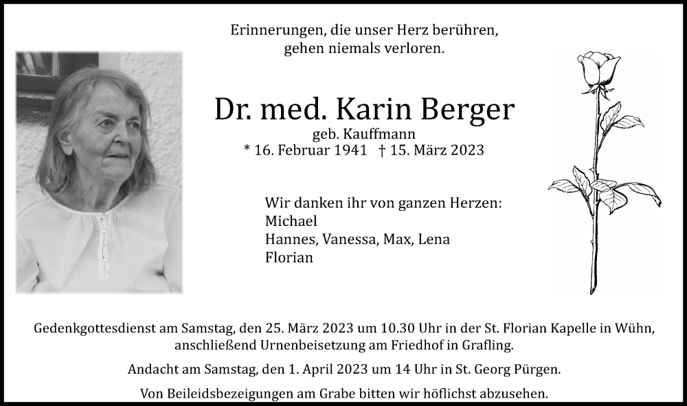 Traueranzeige von Karin Berger von Landsberger Tagblatt