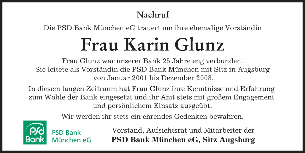  Traueranzeige für Karin Glunz vom 30.03.2023 aus Augsburger Allgemeine