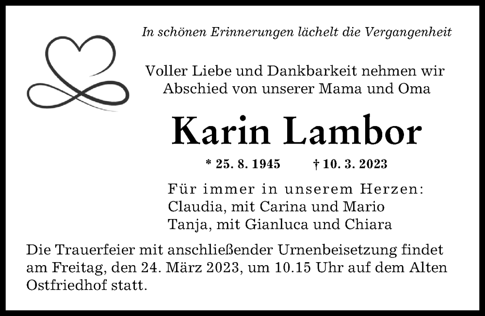  Traueranzeige für Karin Lambor vom 18.03.2023 aus Augsburger Allgemeine