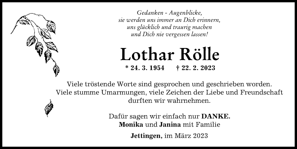 Traueranzeige von Lothar Rölle von Günzburger Zeitung