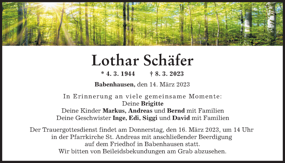Traueranzeige von Lothar Schäfer von Illertisser Zeitung