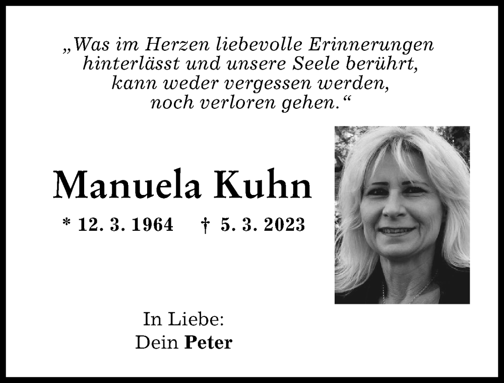  Traueranzeige für Manuela Kuhn vom 11.03.2023 aus Landsberger Tagblatt