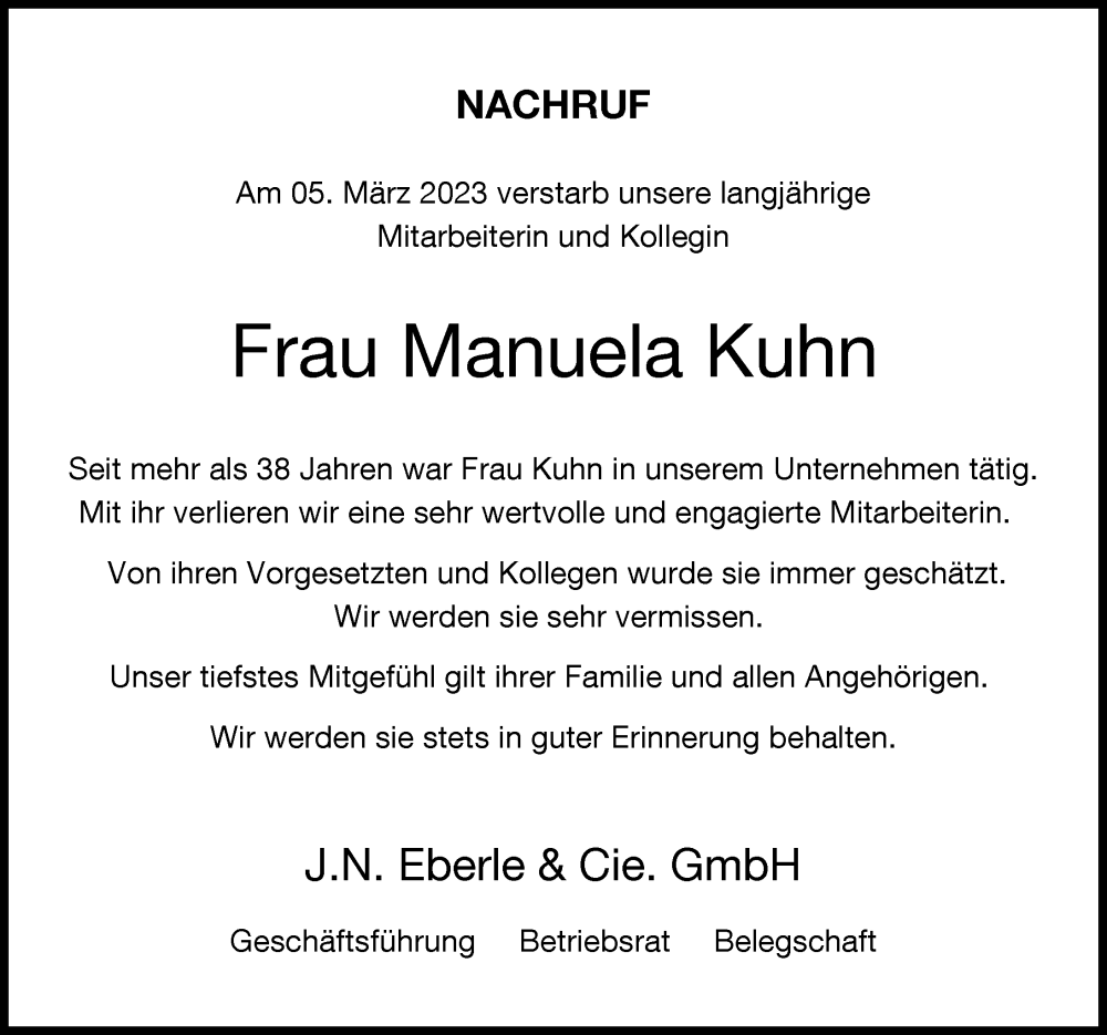  Traueranzeige für Manuela Kuhn vom 21.03.2023 aus Landsberger Tagblatt