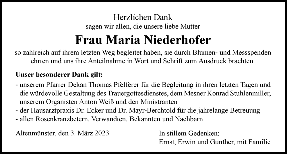 Traueranzeigen Von Maria Niederhofer Augsburger Allgemeine Zeitung