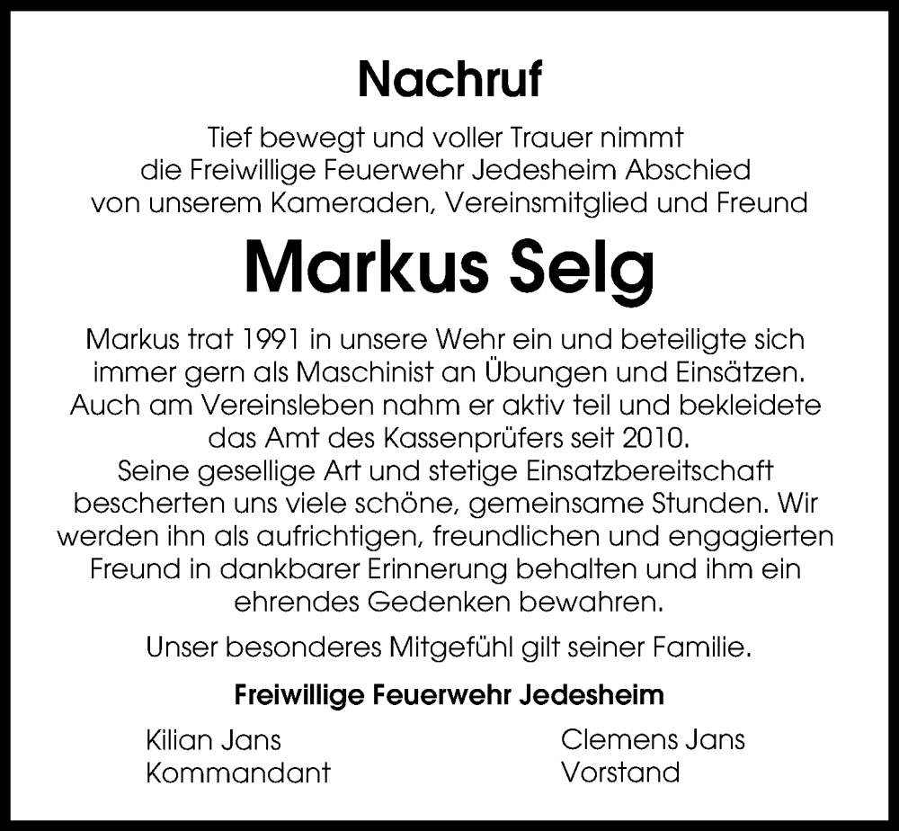  Traueranzeige für Markus Selg vom 28.03.2023 aus Illertisser Zeitung