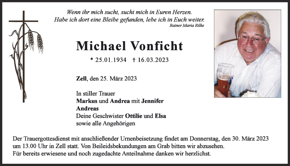  Traueranzeige für Michael Vonficht vom 25.03.2023 aus Neuburger Rundschau
