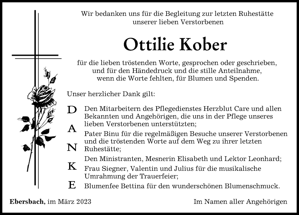 Traueranzeige von Ottilie Kober von Günzburger Zeitung