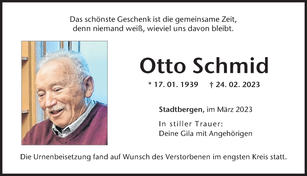  Traueranzeige für Otto Schmid vom 18.03.2023 aus Augsburger Allgemeine