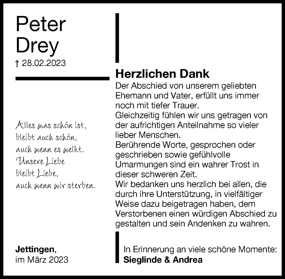 Traueranzeige von Peter Drey von Günzburger Zeitung