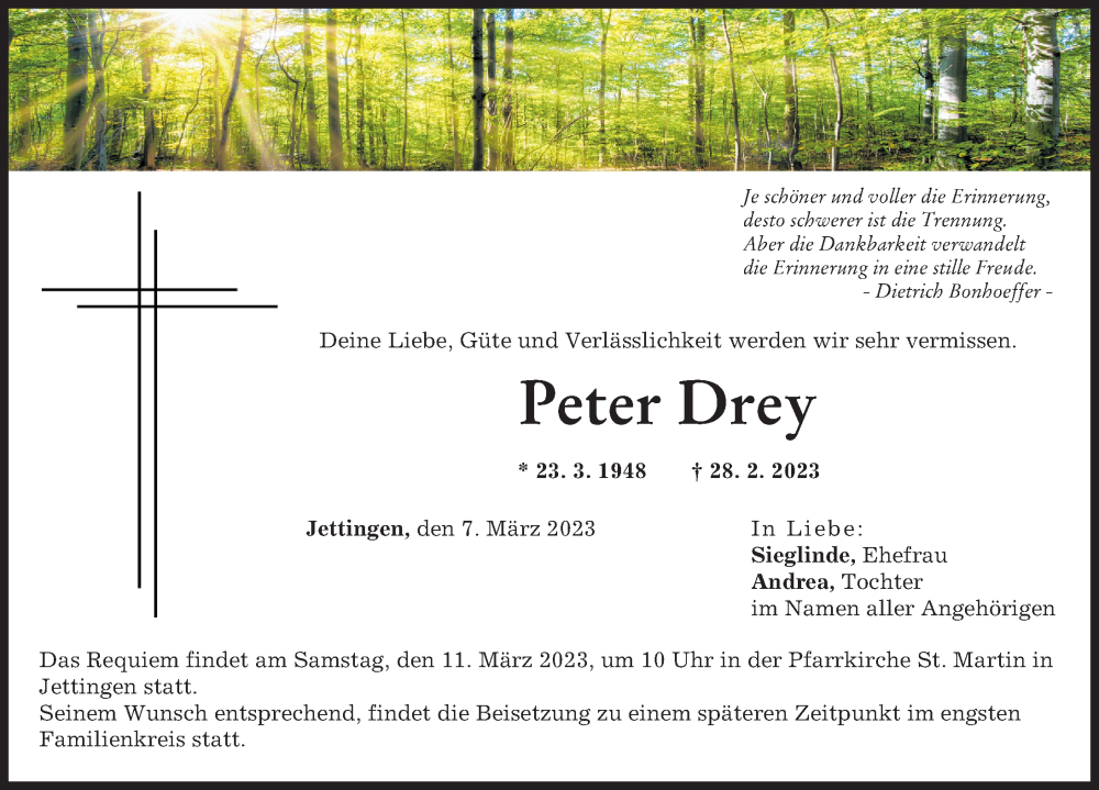 Traueranzeige von Peter Drey von Günzburger Zeitung