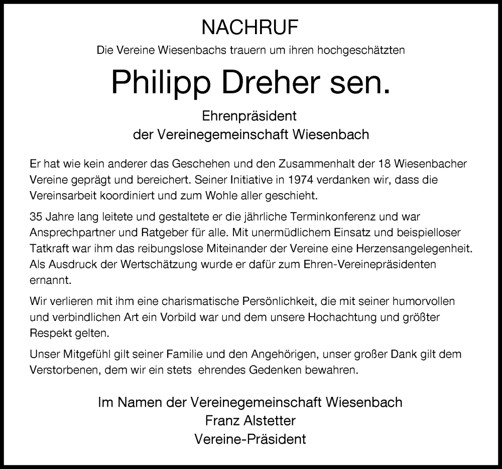  Traueranzeige für Philipp Dreher vom 28.03.2023 aus Mittelschwäbische Nachrichten
