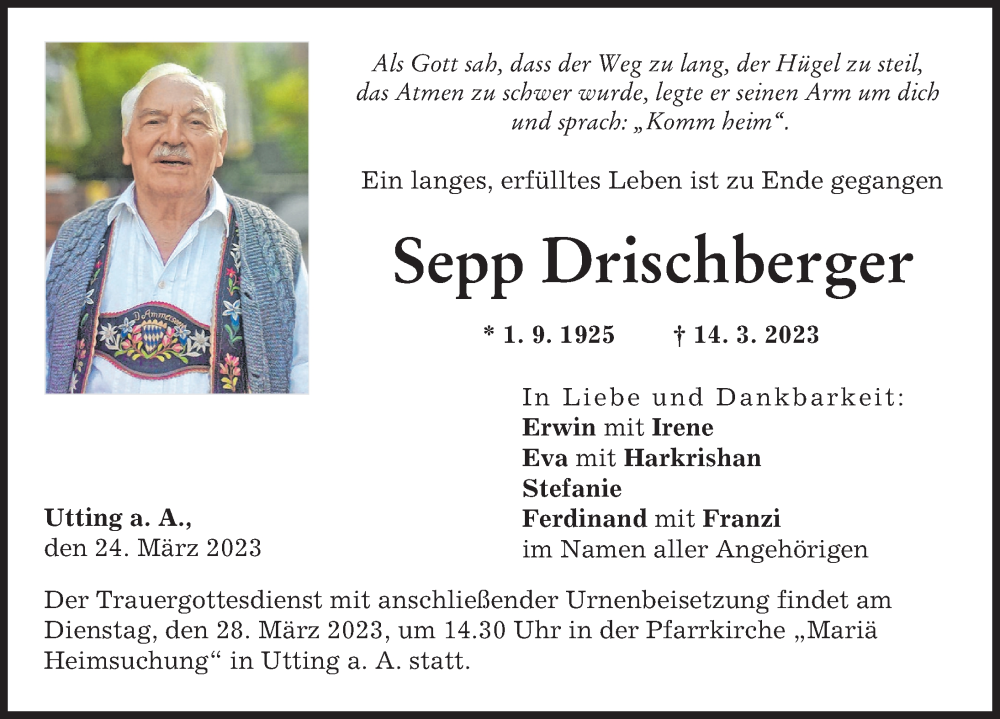 Traueranzeige für Sepp Drischberger vom 24.03.2023 aus Landsberger Tagblatt