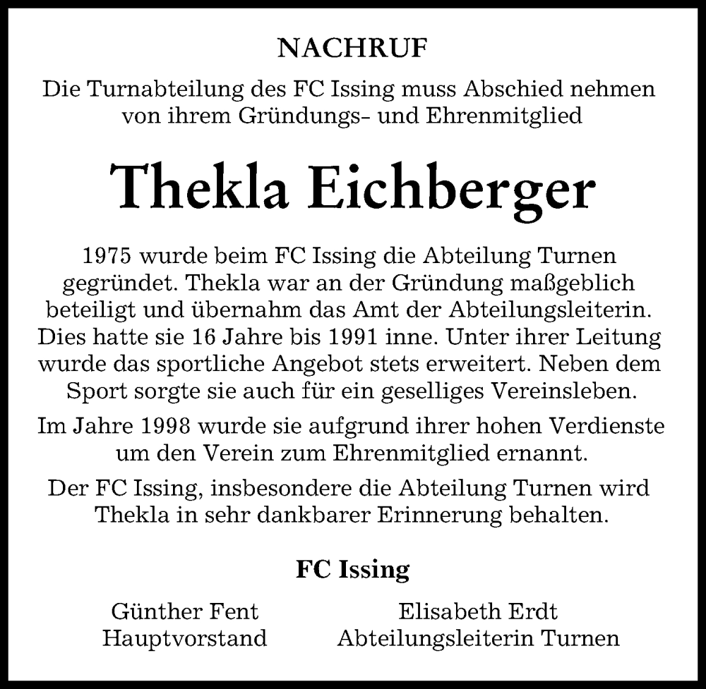  Traueranzeige für Thekla Eichberger vom 21.03.2023 aus Landsberger Tagblatt