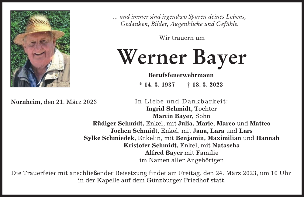  Traueranzeige für Werner Bayer vom 21.03.2023 aus Günzburger Zeitung