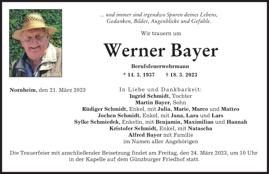 Traueranzeige von Werner Bayer von Günzburger Zeitung