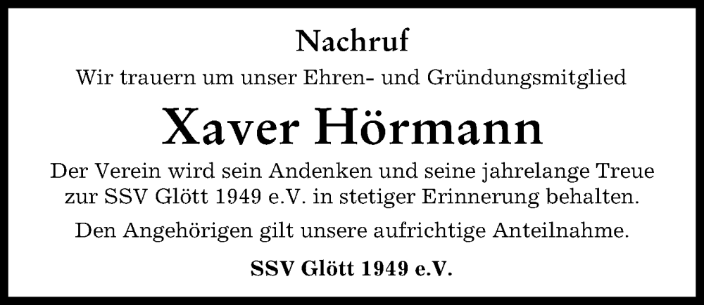  Traueranzeige für Xaver Hörmann vom 17.03.2023 aus Donau Zeitung