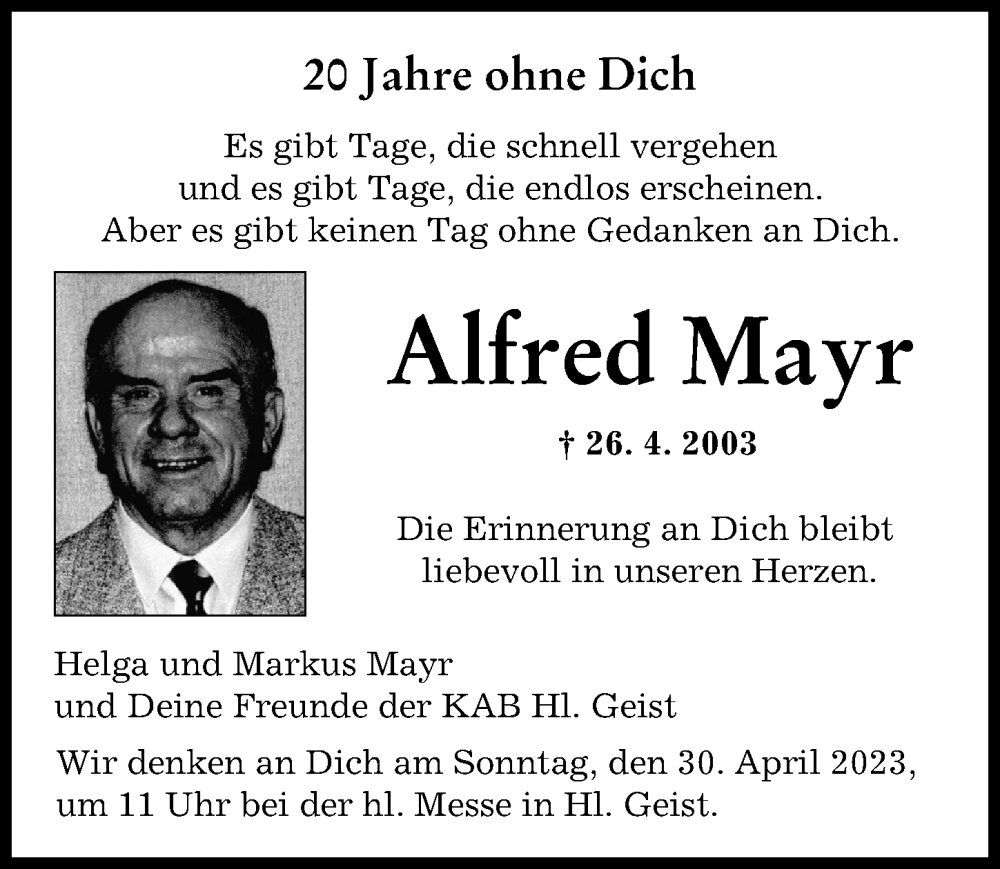 Traueranzeigen Von Alfred Mayr Augsburger Allgemeine Zeitung