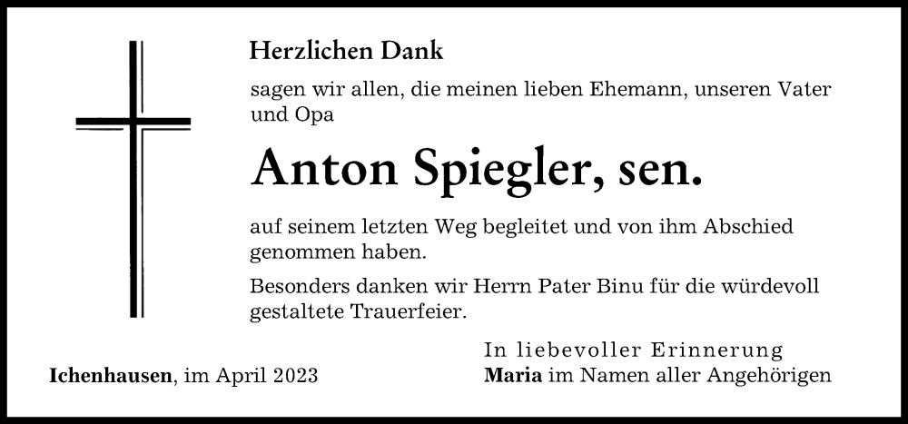 Traueranzeigen Von Anton Spiegler | Augsburger Allgemeine Zeitung