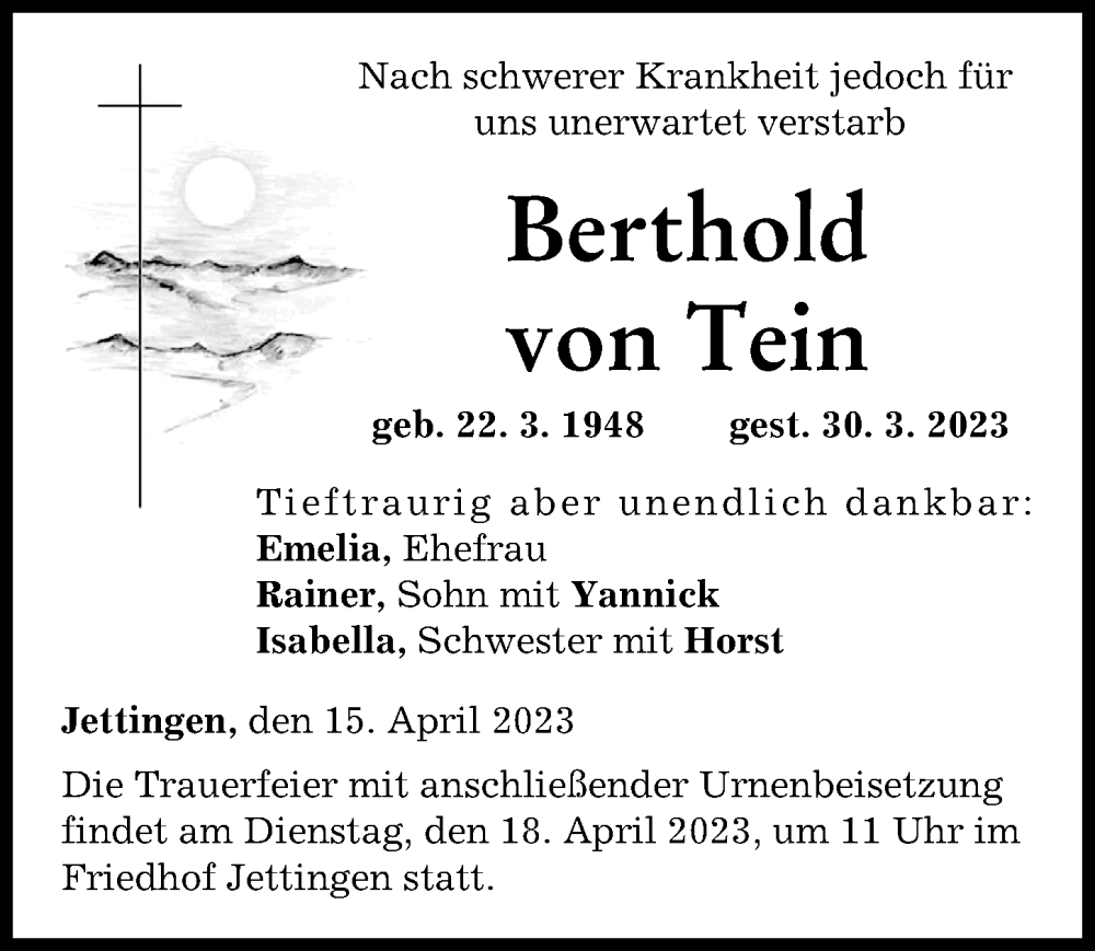 Traueranzeige von Berthold von Tein von Günzburger Zeitung