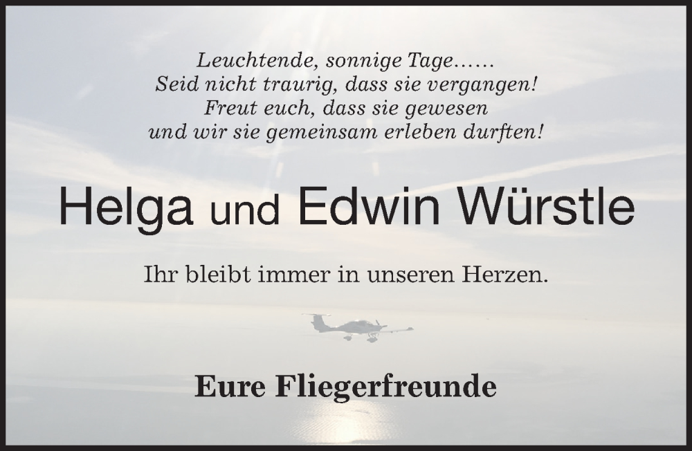  Traueranzeige für Edwin Würstle vom 08.04.2023 aus Mindelheimer Zeitung