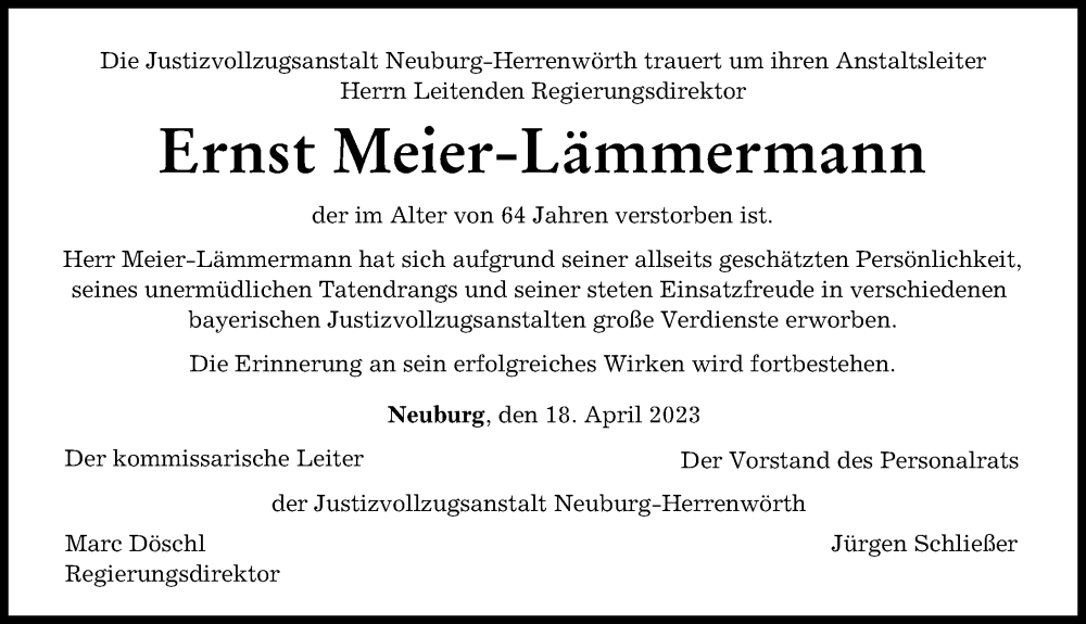 Traueranzeige von Ernst Meier-Lämmermann von Augsburger Allgemeine
