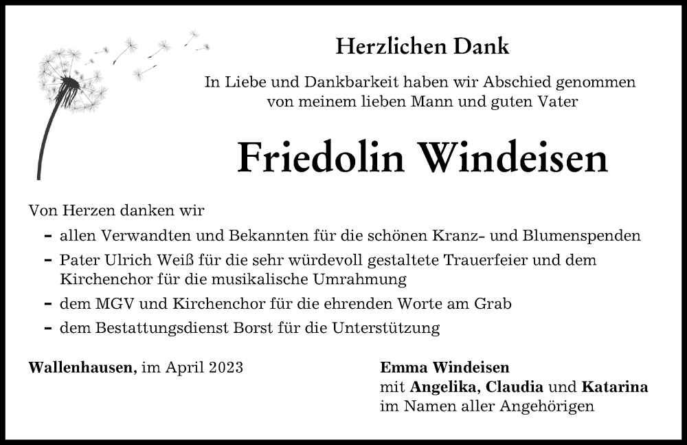  Traueranzeige für Friedolin Windeisen vom 08.04.2023 aus Neu-Ulmer Zeitung