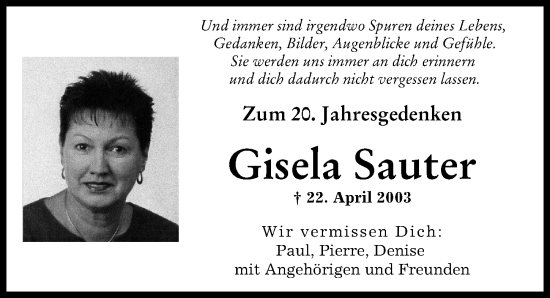 Traueranzeigen von Gisela Sauter | Augsburger Allgemeine Zeitung