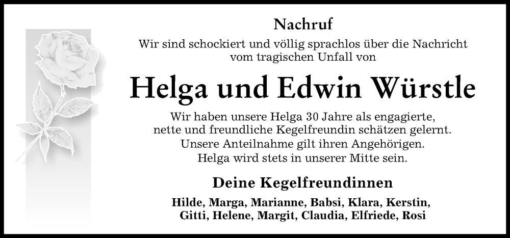  Traueranzeige für Helga Würstle vom 08.04.2023 aus Mindelheimer Zeitung