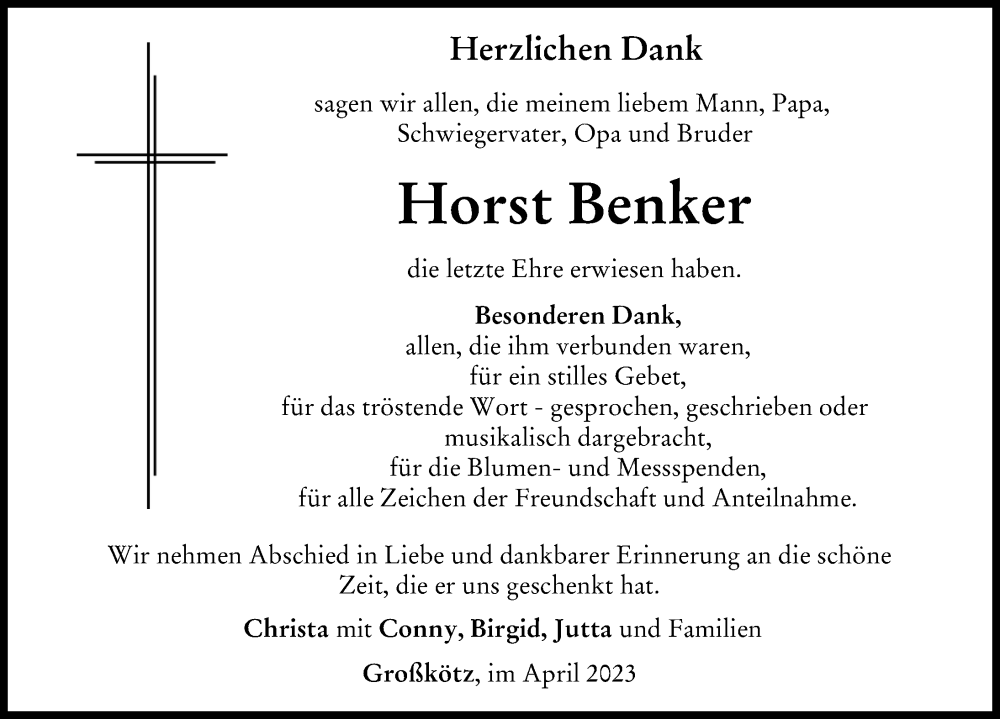 Traueranzeige von Horst Benker von Günzburger Zeitung