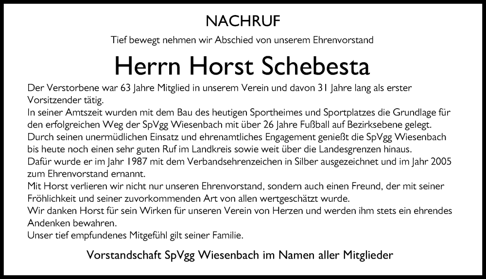  Traueranzeige für Horst Schebesta vom 28.04.2023 aus Mittelschwäbische Nachrichten
