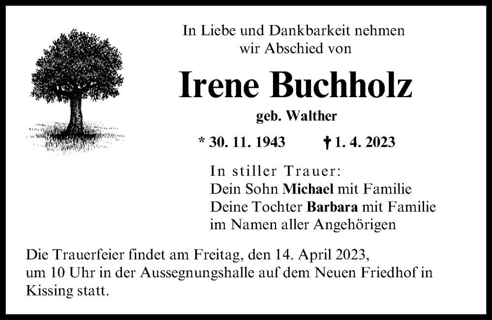 Traueranzeige von Irene Buchholz von Friedberger Allgemeine