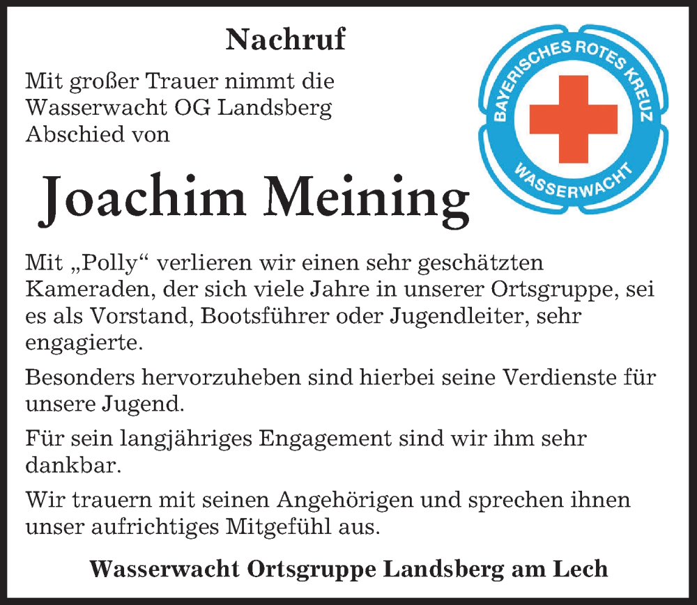  Traueranzeige für Joachim Meining vom 22.04.2023 aus Landsberger Tagblatt