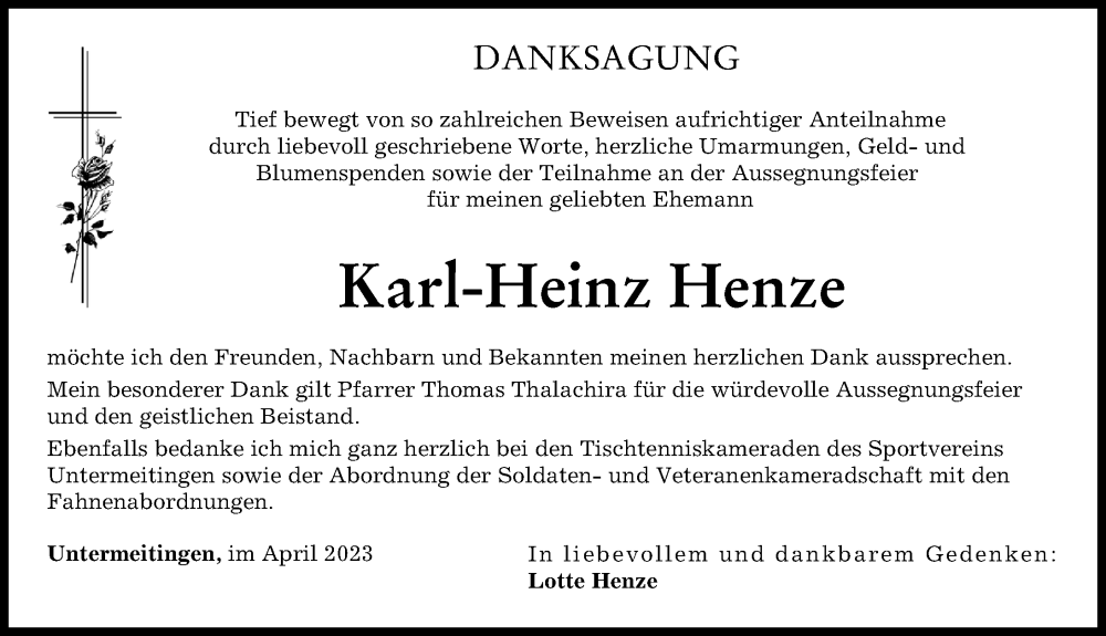 Traueranzeige für Karl-Heinz Henze vom 15.04.2023 aus Schwabmünchner Allgemeine