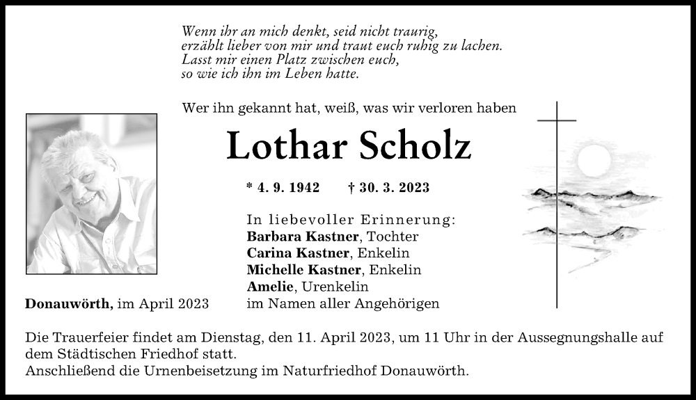 Traueranzeige von Lothar Scholz von Donauwörther Zeitung