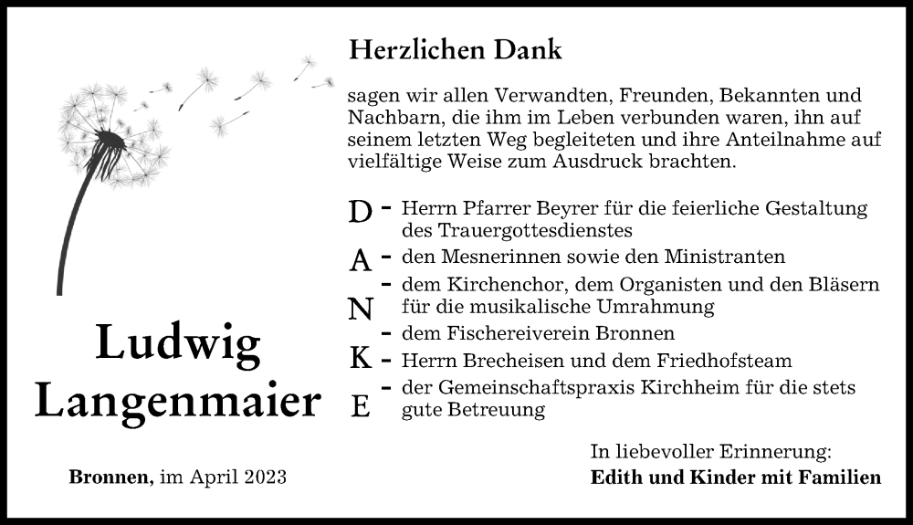  Traueranzeige für Ludwig Langenmaier vom 08.04.2023 aus Mindelheimer Zeitung