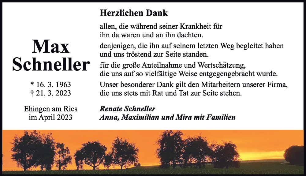  Traueranzeige für Max Schneller vom 08.04.2023 aus Rieser Nachrichten