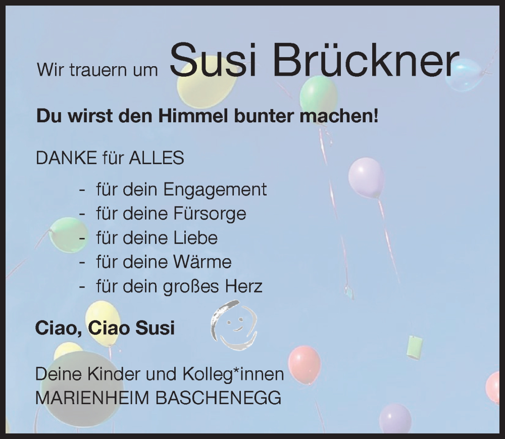 Traueranzeige von Susi Brückner von Augsburger Allgemeine
