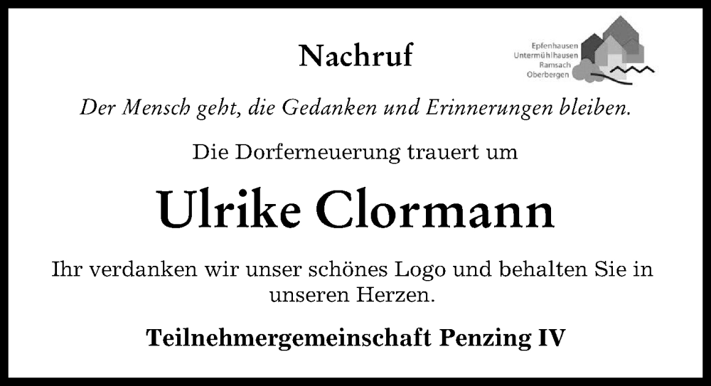  Traueranzeige für Ulrike Clormann vom 21.04.2023 aus Landsberger Tagblatt