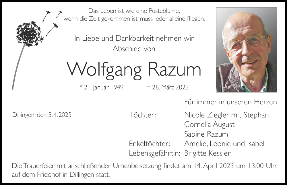 Traueranzeige von Wolfgang Razum von Donau Zeitung