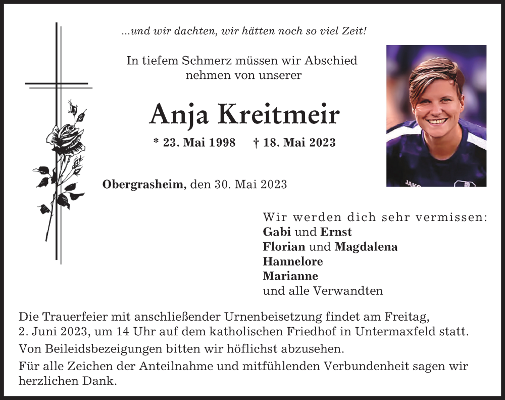 Traueranzeige für Anja Kreitmeir vom 30.05.2023 aus Neuburger Rundschau