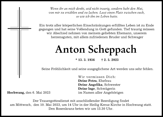 Traueranzeige von Anton Scheppach von Günzburger Zeitung