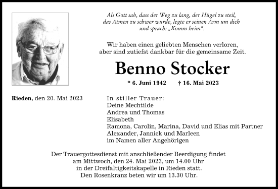 Traueranzeige von Benno Stocker von Günzburger Zeitung