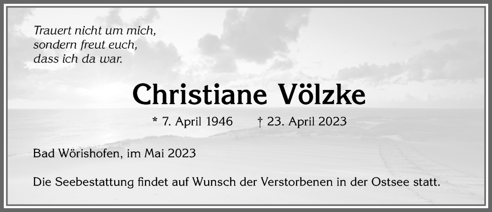 Traueranzeige von Christiane Völzke von Mindelheimer Zeitung