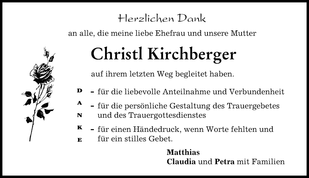 Traueranzeigen Von Christl Kirchberger | Augsburger Allgemeine Zeitung