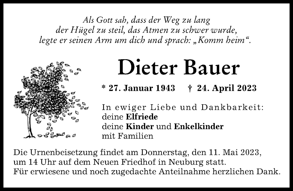 Traueranzeigen Von Dieter Bauer Augsburger Allgemeine Zeitung