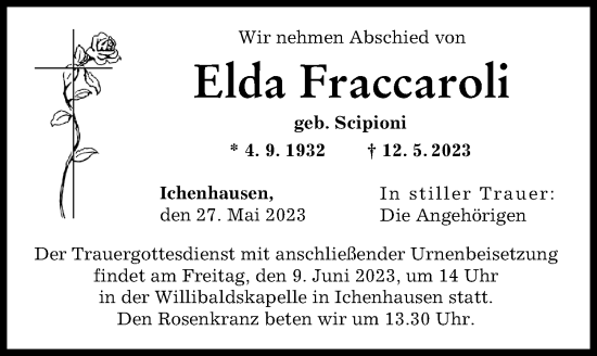 Traueranzeige von Elda Fraccaroli von Günzburger Zeitung
