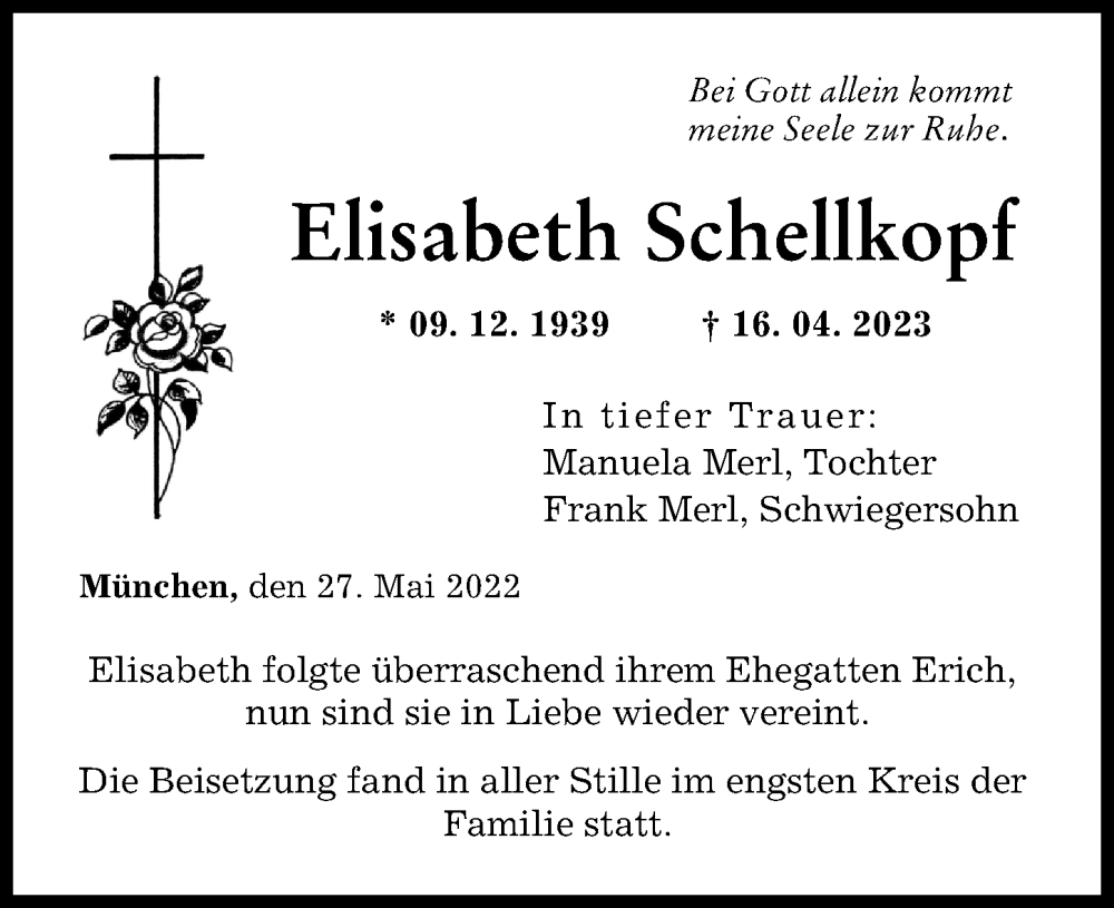  Traueranzeige für Elisabeth Schellkopf vom 27.05.2023 aus Donauwörther Zeitung