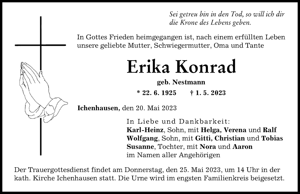 Traueranzeige von Erika Konrad von Günzburger Zeitung