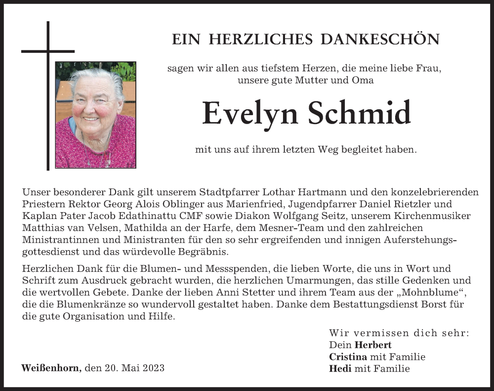 Traueranzeigen Von Evelyn Schmid Augsburger Allgemeine Zeitung