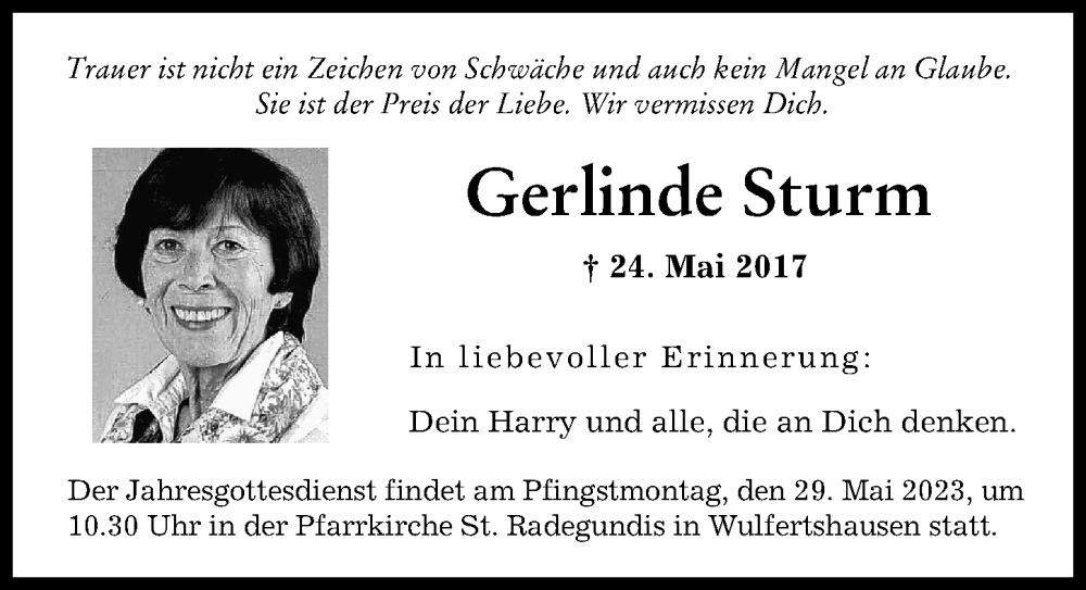 Traueranzeige von Gerlinde Sturm von Friedberger Allgemeine